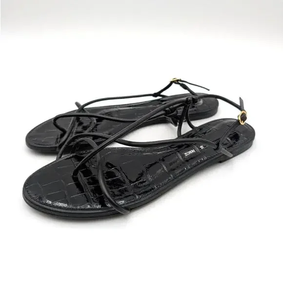 Schutz Malta Leather Strappy Flat Sandals Women's Black Size US10B EU40 - Picture 1 of 12